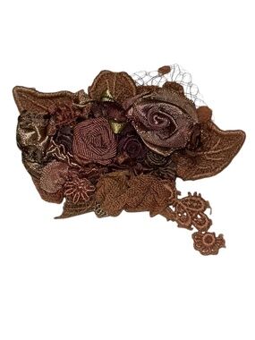 C onmaki Japan Victorian inspired fabric roses broach pin NEW